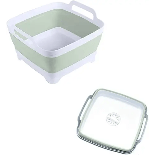 MontNorth Dishpan for Washing Dishes,9L Collapsible Dish Tub Portable Sink,Wash Dish Basin,Foldable Laundry Tub,Washing Basin with Drain Plug,Dishpan for Kitchen Sink,Camping Dish Washing Tub,Green