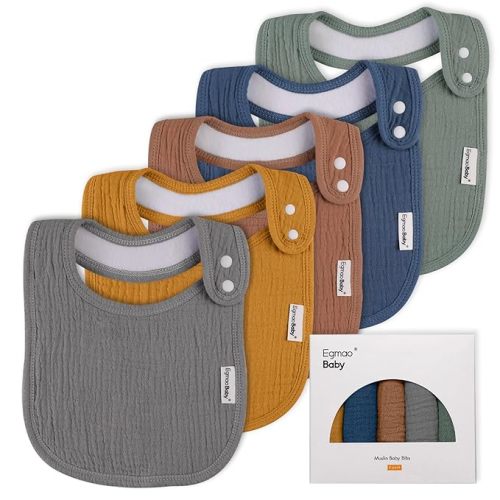 Muslin Bibs for Baby Boys Girls,Organic Muslin Baby Bib for Drooling and Teething,Soft Bandana Drool Bibs 5 Pack