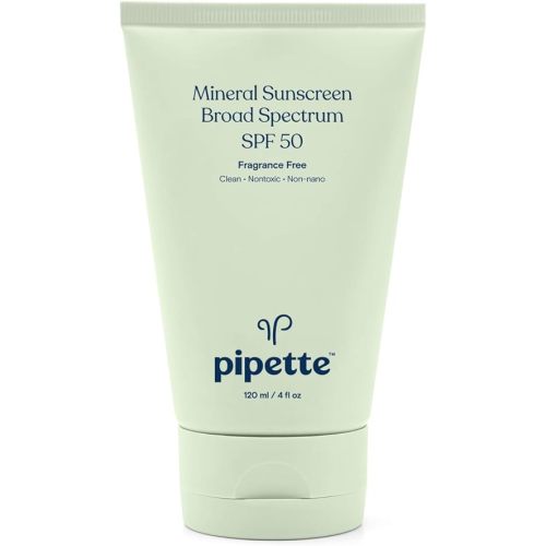 Pipette Mineral Sunscreen - SPF 50 Broad Spectrum Baby Sunblock with Non-Nano Zinc, UVB/UVA Non-Toxic Sun Protection for Kids & Sensitive Skin, 4 fl oz