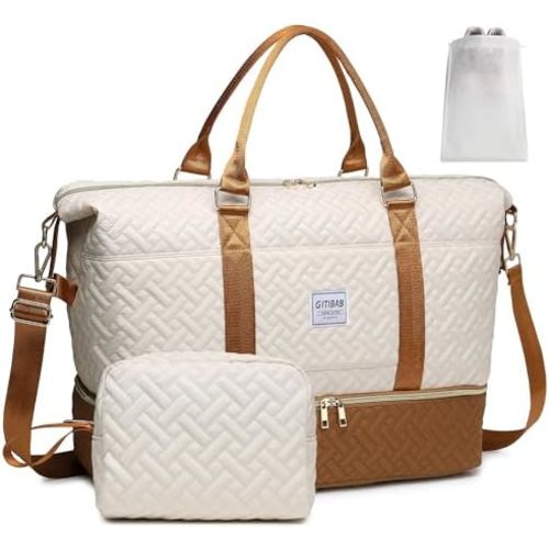 Duffle Bags for women,50L Quilted Travel Weekender Bag with Shoe Compartment, Large Carry On Overnight Tote Gym Bag