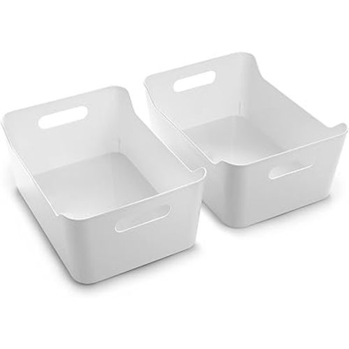 BINO Plastic Storage Bins - Small 2 Pack, White - THE SOHO COLLECTION - Pantry Organizers and Fridge Organizer