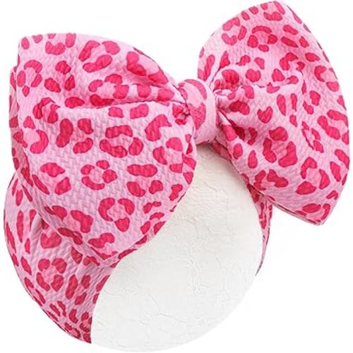 YanJie 7’’ Baby Girl Bows Leopard Print Hot Pink Headbands for Girls Light Pink Bow Toddler Hair Accessories Newborn Infant Baby Hair Wrap