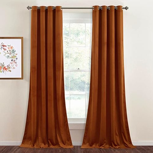 StangH Burnt Orange Velvet Curtains - Grommet Blackout Thermal Insulated Window Drapes for Nursery Bedroom, Elegant Privacy Home Decor for Sliding Door, W52 x L84, 2 Panels - W52" x L84"