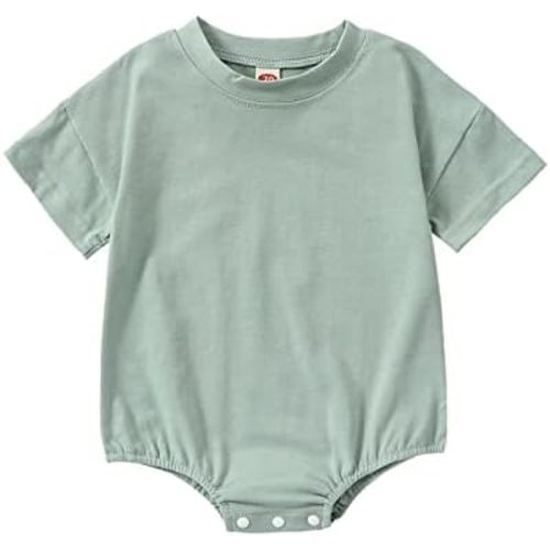 Merqwadd Baby Boy Girl Bubble Romper Infant Oversize Plain Crewneck T-Shirt Bodysuit Tops