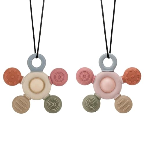 Chew Necklaces for Sensory Kids, 2 Pack Silicone Sensory Chew Necklaces with 4 Direction Textures for Autism ADHD, Biting Needs, Oral Motor Children