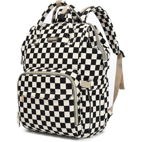GAIVP Baby Diaper Bag Backpack for Mom, Large Capacity Travel Nappy Bag for Boys & Girls with Stroller Straps,Insulated Pockets (Corduroy Checkered Black)