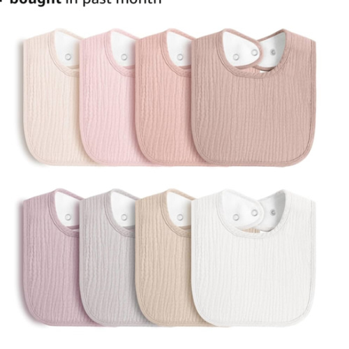 8-Pack Baby Muslin Bibs, Soft Cotton Drool Bibs for Boys Girls, Adjustable and Absorbent Newborn Bib Set for Feeding and Drooling