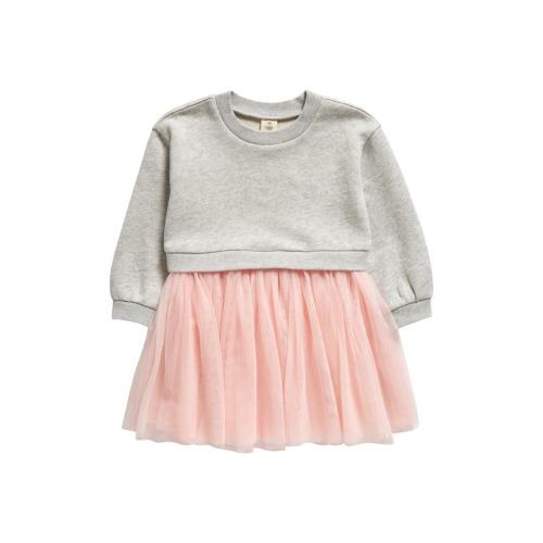 Baby Long Sleeve Tutu Dress, 3M, Grey Light Heather- Pink