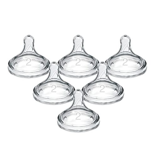 Dr. Brown's Natural Flow Level 2 Wide-Neck Baby Bottle Silicone Nipple, Medium Flow, 3m+, 100% Silicone Bottle Nipple, count 6 (Pack of 1) - Level 2, 3m+ - 6 Count (Pack of 1)