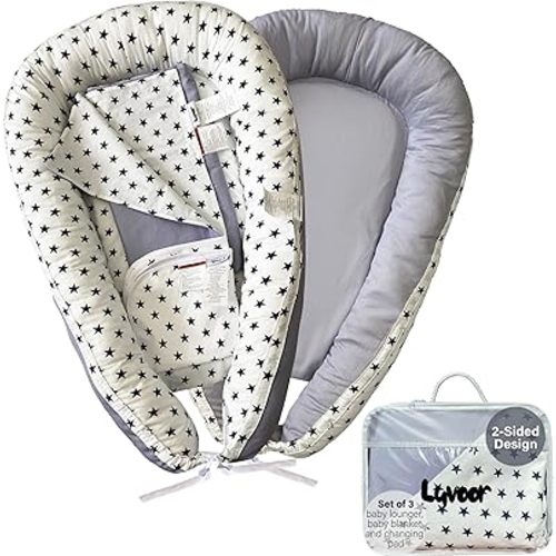 %100 Cotton Baby Lounger - 3 in 1 Baby Nest, Twill Blanket, Waterproof Changing Mat, Deluxe Infant Lounger, Dock a tot, Portable Set, Newborn Essentials, Breathable Soft Cover, Travel Bed, Shower Gift