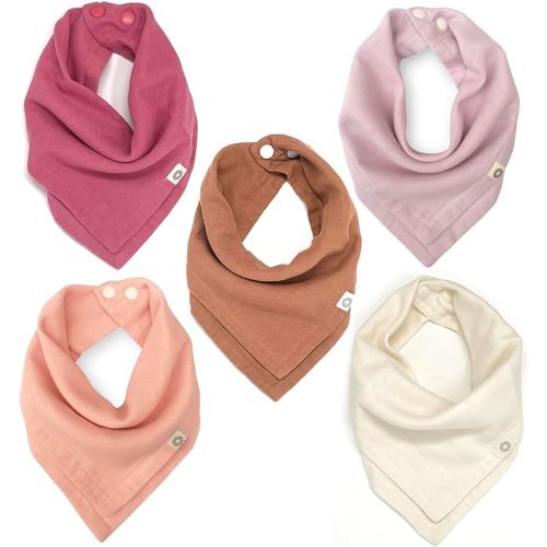Kishu Baby Indi GOTS Organic Muslin Baby Bandana Bibs for Boys and Girls, 4-Way Reversible Drool Bib Set