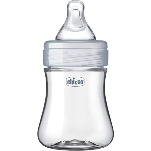 Chicco Duo 5oz. Hybrid Baby Bottle with Invinci-Glass Inside and Plastic Outside | Dishwasher, Bottle Warmer, and Electric Sterilizer Safe | Intui-Latch Nipple | Clear/Grey