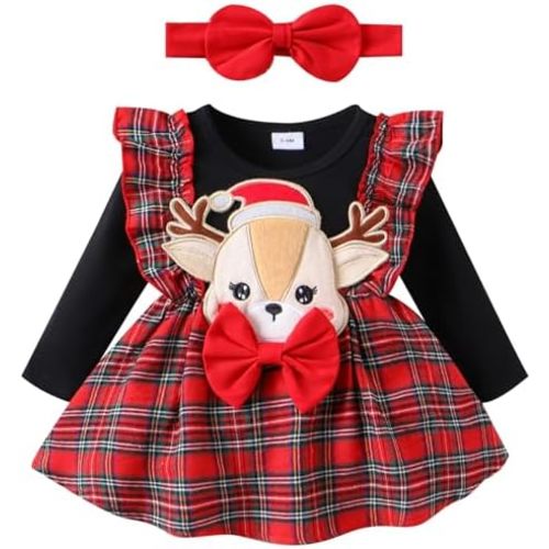 Mubineo Conjunto de mameluco de Navidad para bebé niña con volantes para otoño e invierno