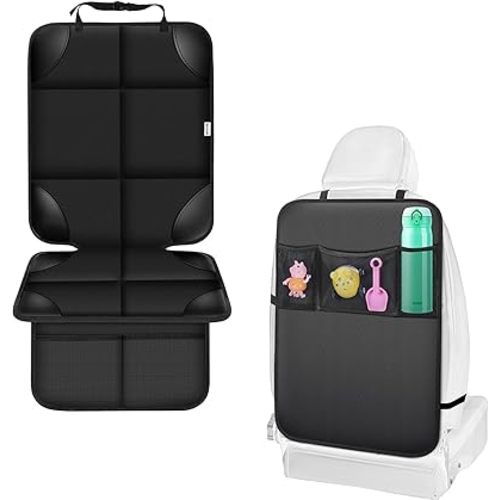 Meolsaek Car Seat Protector for Child Car Seat + Kick Mats with Organizer, Waterproof 600D Backseat Protector Seat Cover