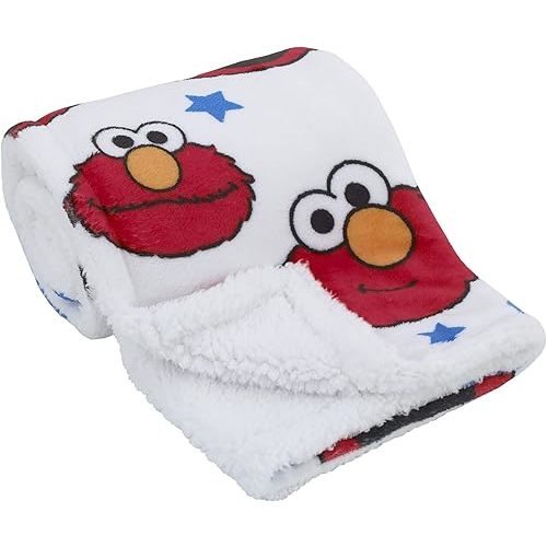 Sesame Street Elmo, Red, Blue, Yellow, Green, & White with Stars Super Soft Baby Blanket, Red, Blue, White,