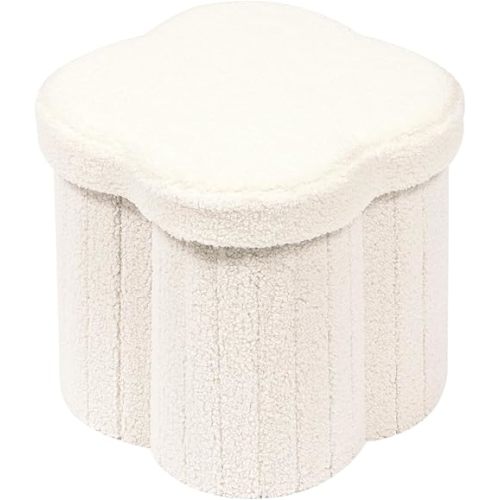 B FSOBEIIALEO Storage Ottoman Cube, Flowers Shaped Ottomans with Storage Foot Stool Footrest for Lving Room, Boucle Ottoman Seat for Dorm Room,Faux Teddy Fur, Cream White 12.6"x12.6"x12.6"