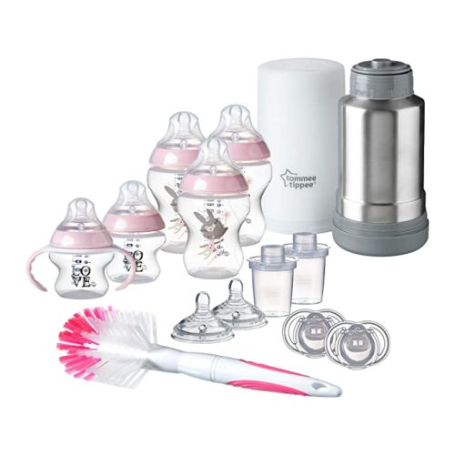 Tommee Tippee Closer to Nature Newborn Baby Feeding Starter Set - Pink, Girl (Design May Vary) - Newborn Essentials Gift Set
