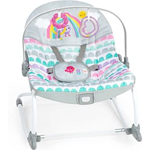 Bright Starts Rosy Rainbow Infant to Toddler Rocker with Vibrations, Baby Seat for Girl or Boy, Newborn +