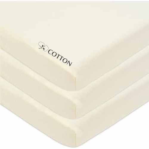American Baby Company 3 Pack Fitted Mini Crib Sheet 24" x 38", Soft Breathable Neutral 100% Cotton Jersey Portable Sheet, Cream, for Boys and Girls, Fits Most Pack N Play Mattresses
