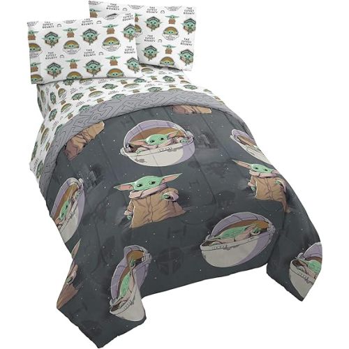 Jay franco StarWars The Mandalorian The Child 4 Piece Twin Bed Set-Includes Reversible Comforter&Sheet Set-Bedding Features Baby Yoda-Super Soft Fade Resistant Microfiber (Official StarWars Product)