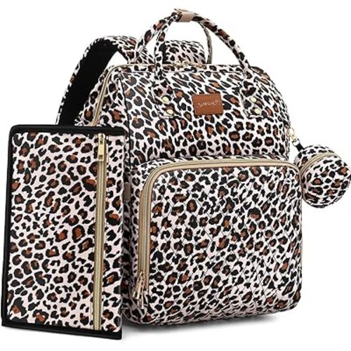 Diaper Bag Backpack with Changing Pad, Pacifier Case, Baby Bag for Boy Girl Toddler - Large, Stylish, Waterproof Travel Diaper Bag for Mom - Baby Shower - Cheetah