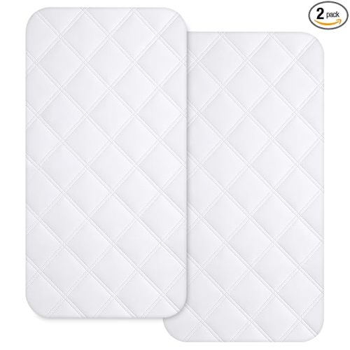 Yoofoss Waterproof Bassinet Mattress Pad Cover 2 Pack Fit for Rectangle Bassinet Mattress, Baby Bassinet Mattress Protector for Boys and Girls 34X19in