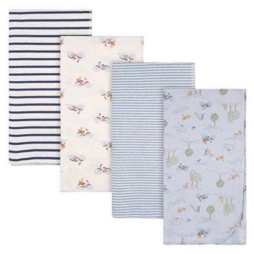 Gerber Baby 4-Pack Flannel Receiving Blanket (One Size, Playground) in Blue
