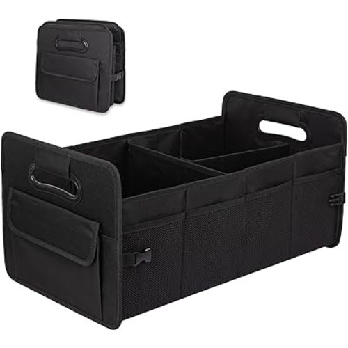 JiatuA Car Trunk Organizer, Car Organizers and Storage Collapsible Multi Compartment Container Box, Adjustable Car Accessories for SUV Sedan Truck, Large Size, Black