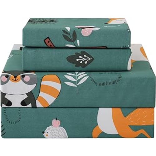 JSD Green Animal Forest Kids Sheet Set Full 4 Piece, Cute Printed Microfiber Bed Sheets for Girls Deep Pocket