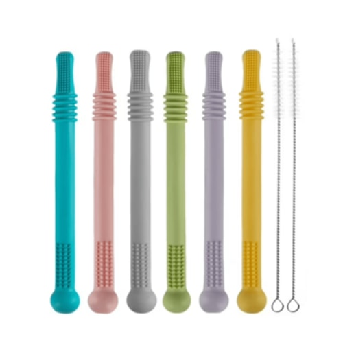 Baby Teether Safe Silicone Chewy Straw Toy Multi-color Baby Molar Stick Teething Toys For Infant Toddler 6+2