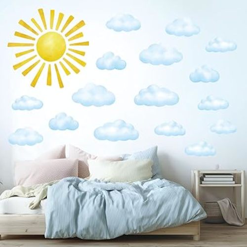 DECOWALL DS12-8079 78pcs Sun Clouds Polka dot Wall Stickers Decals Art Baby Bedroom Boho Classroom décor Living Kids Home Nursery playroom Removable Sunshine Vinyl DIY