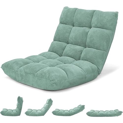 Giantex Floor Chair with Back Support - Floor Gaming Chair with 14 Adjustable Position, Padded Sleeper Bed, Couch Recliner, Meditation Chair, Gaming Floor Chairs for Adults, Gaming Chair Floor, Green