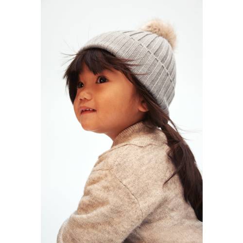 RIB-KNIT POMPOM HAT - Light Grey - 3-6M (2-6M)