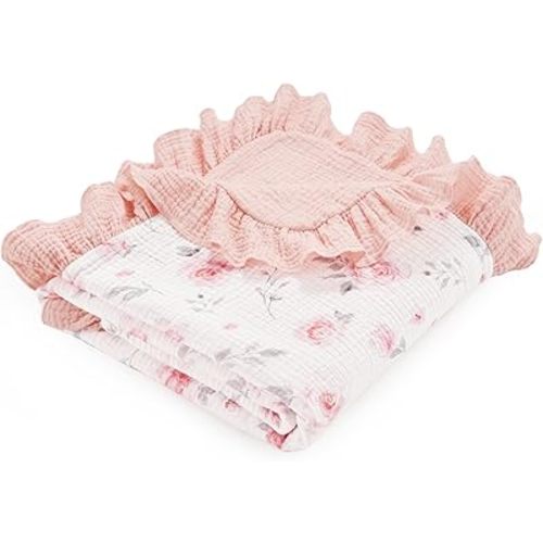 david's kids 100% Muslin Cotton Flounce Baby Blanket for Girls, 47‘’x47''