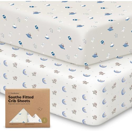 KeaBabies 2-Pack Organic Crib Sheets for Boys, Girls - 52x28 Fitted Crib Mattress Sheet Neutral, Breathable Jersey Cotton Cover for Baby Bed, Toddler Mattress, Soft & Cute Prints (Cosmo)
