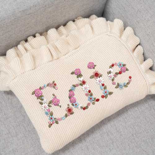 Personalized Embroidered Baby Blanket, Boho Baby Blanket, Floral Baby Blanket, Baby Knit Blanket, Newborn Gift For baby Girl, First Birthday