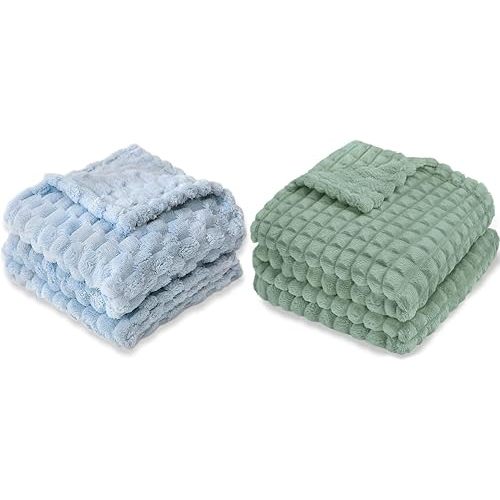 HOMRITAR Baby Blanket for Boys or Girls 3D Jacquard Fluffy Fuzzy Blanket for Infant, Soft Warm Cozy Flannel Fleece Warm Blanket Nursery, Stroller Toddler Bedding (30 x 40 Inch, Blue)