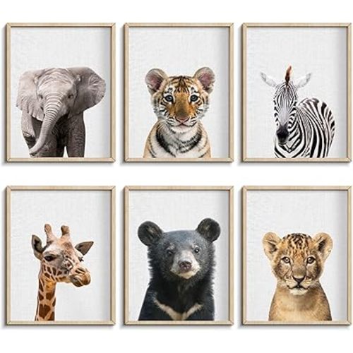 EPHANY Safari Baby Animal Posters and Prints, Canvas Painting Nursery Elephant Wall Art, Tiger Deer, Bear, Leopard Print Wall Art, Nordic Picture Kids Room Decoration (YM341,8"x10"(20x25cm))