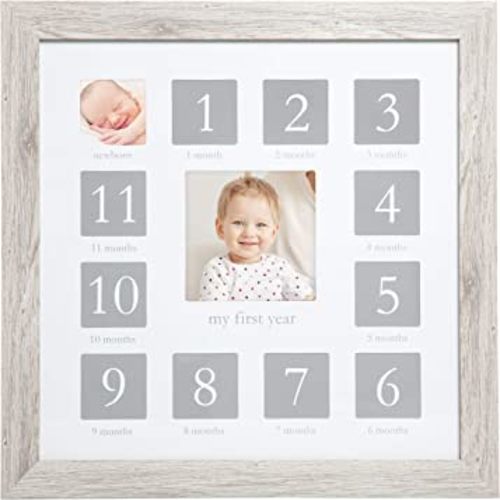 Kate & Milo My First Year Frame, Newborn To First Birthday Photo Frame, Baby Keepsake Nursery Frame, Rustic Wood