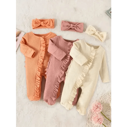newborn baby' color long sleeve ruffle footed - Temu