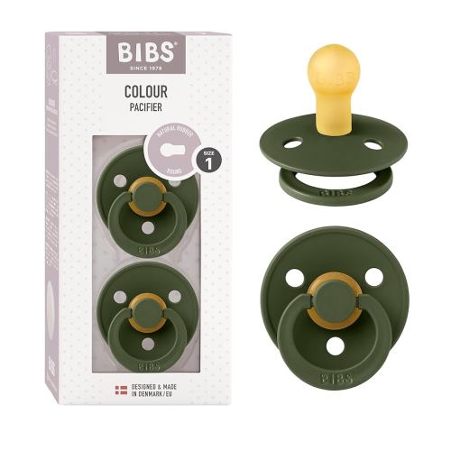BIBS Pacifiers Colour Collection | Natural Rubber Baby Pacifier | Round Nipple | Set of 2 BPA-Free Soothers | Made in Denmark | 0+ Months (Pack of 2) | Hunter Green
