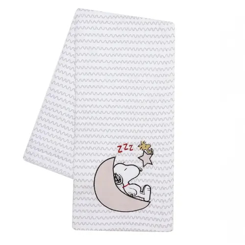 Bedtime Originals Snoopy Love Soft White/Taupe Fleece Baby Blanket w/Applique