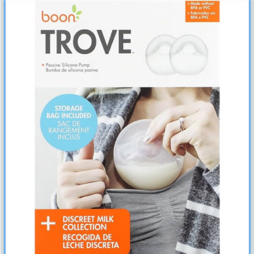 Boon Trove Silicone Manual Breast Pump Set - Hands Free Breast Milk Collector - Includes Polyester Travel Pouch - Breastfeeding Essentials - 2 Count