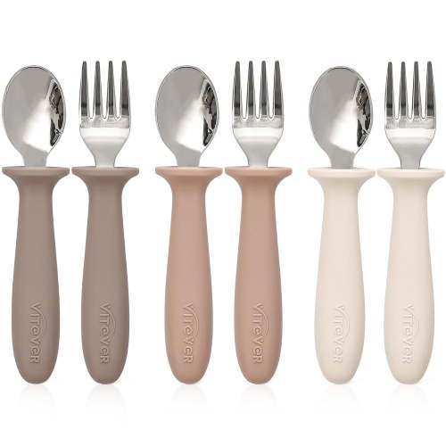 6 Pieces Toddler Utensils, Kids Safe Spoons and Forks, Children Silverware Set with Silicone Handle, 18/8 Stainless Steel, Food-grade Silicone，BPA Free - Dishwasher Safe