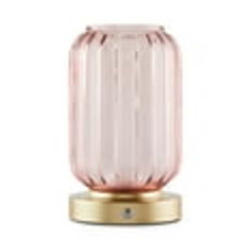 Mainstays by Becky G. & Alejandra 8.5" Rechargeable Mimosa Pink Ribbed Glass Uplight, Gold Metal Base