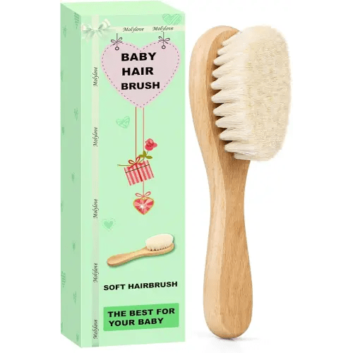 Molylove Baby Hair Brush with Wooden Handle and Super Soft Goat Bristles for Newborns & Toddlers