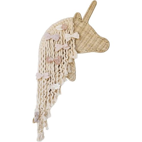 BEBE BASK Unicorn Boho Handmade Rattan Macrame Hair Bow Holder and Organizer for Girls