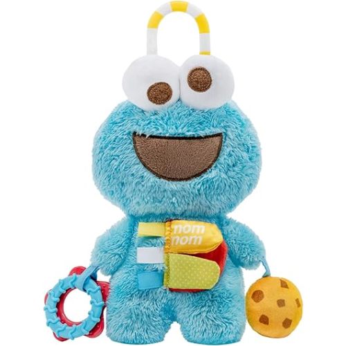 KIDS PREFERRED Sesame Street Cookie Monster Activity Toy with Teething Rings, Crinkle Sounds, and On The Go Clip for Babies and Infants