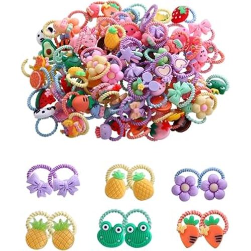 100pcs Mix Colors Girl's Elastic Hair Ties Soft Rubber Bands Hair Bands Holders Pigtails Hair Accessories for Girls Infants Toddlers Kids Teens and Children 100A