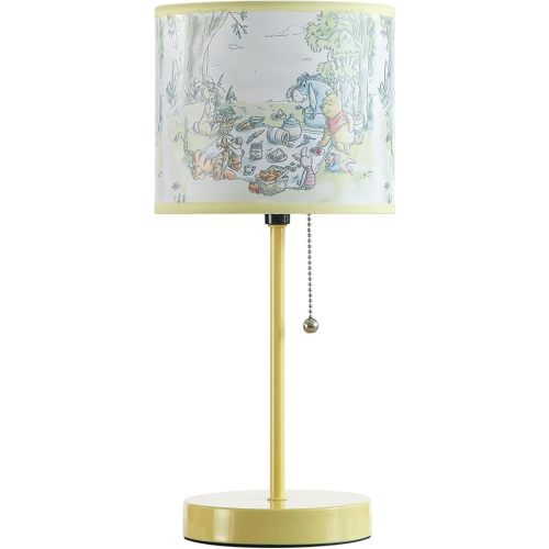 Disney Winnie The Pooh Kids Table Lamp for Kids,Stick Lamp with Printed Shade & Pull Chain,Bedroom or Nursery Nightstand Lighting